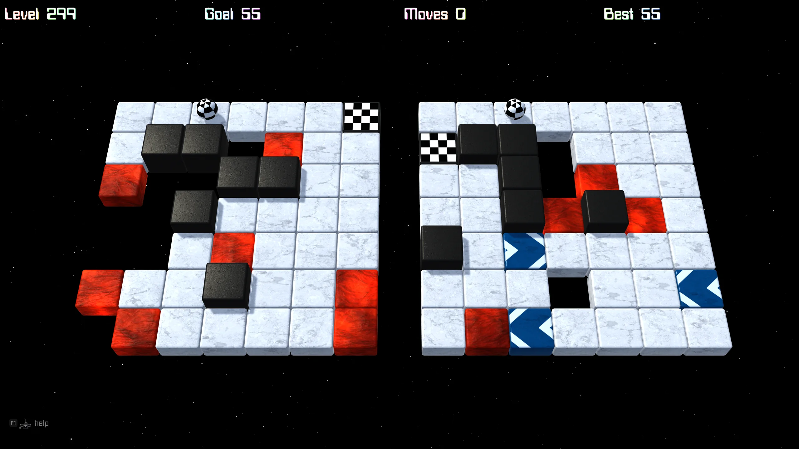 The final pair of mazes, seven by seven, with lava running through both routes.